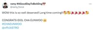 Fans reacted to Cha Eun-woo ranking No. 1 on K-pop boy group members' brand reputation rankings(Image Via @ramy_force/X)
